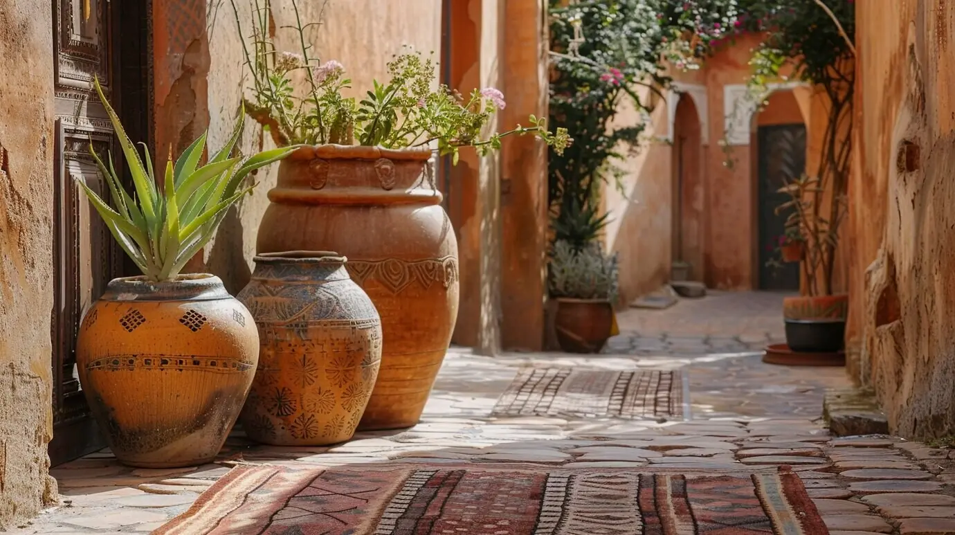 원주민 문양이 들어간 골동품 꽃병